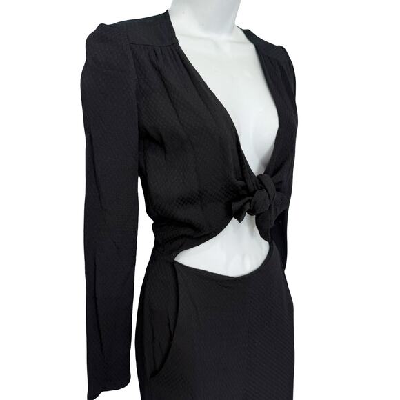 Reformation Black Ferris Textured Cut Out Tie Front Long Sleeve Jumpsuit size 0 - Picture 13 of 15